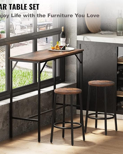 VEVOR Bar Table and Chairs Set 39" Pub Table Set with 2 Bar Stools Kitchen Dining Table and Chairs Set for 2 Iron Frame Counter Height Dining Sets for Home, Kitchen, Living Room - LeafyLoom