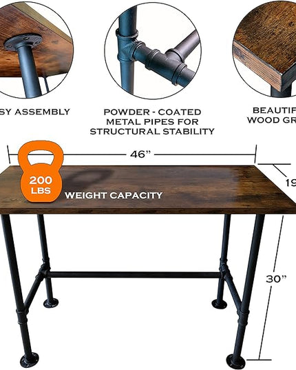Industrial Pipe Desk Work From Home Set Up, Rustic Industrial Desk Home, Rustic Pipe Table With Industrial Pipe Desk Industrial Computer Desk Workstation Metal Industrial Desk Style Modern Study Desk - LeafyLoom