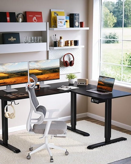L-Shaped Electric Standing Desk, 63 x 48 Inches Height Adjustable Coner Table, Home Office Computer Workstation, Black, 63 x 48 Inch - LeafyLoom
