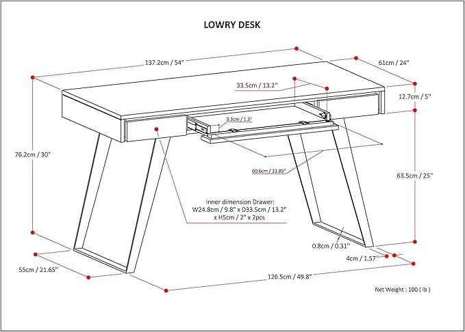 SIMPLIHOME Lowry SOLID WOOD and Metal Modern Industrial 54 inch Wide Home Office Desk, Writing Table, Workstation, Study Table Furniture in Distressed Golden Wheat with 2 Drawers - LeafyLoom