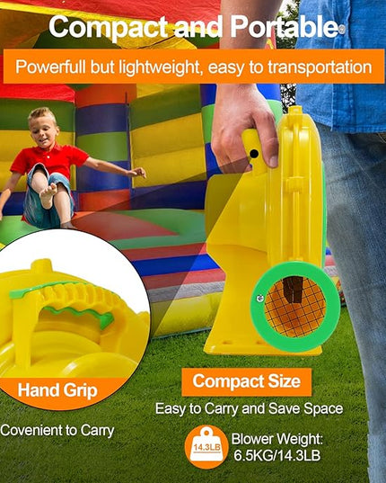 Bounce House Blower, 750W 1HP Commercial Air Blower with Double-Sided Fan Blade Design, Strong Wind and Great Heat Dissipation Properties for Medium and Large Bouncy Castle, Jump Slides, Arch - LeafyLoom