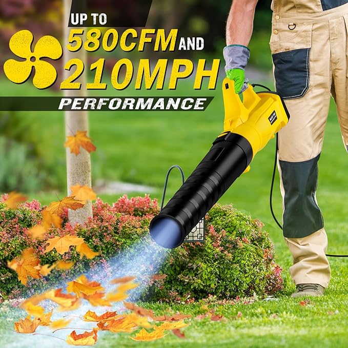 Leaf Blower, 3000W High Power Turbine Handheld Electric Leaf Blower, with 82 feet Extra Long Power Cord, 6-Gear Wind Speed Regulation, for Lawn Care, Yard, Garage, Patio, Blowing Leaves and Snow - LeafyLoom