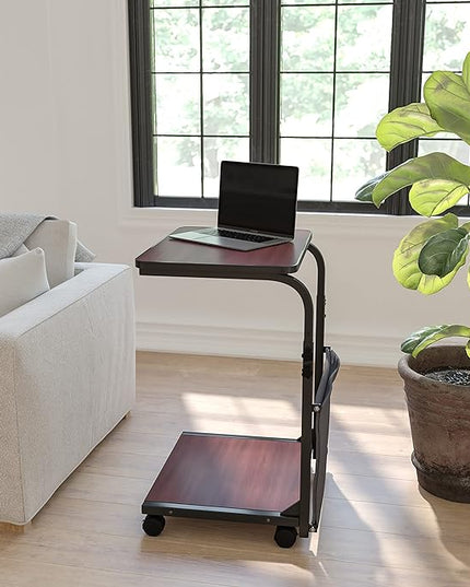 Flash Furniture Charger Mobile Sit-Down, Stand-Up Mahogany Computer Ergonomic Desk with Removable Pouch (Adjustable Range 27'' - 46.5'') - LeafyLoom