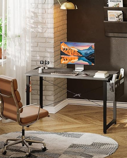 ODK Computer Desk, 40 Inch Small Study Desk, Office Desk with Storage, Work Table with Headphone Hook for Small Space Home Office, Gray - LeafyLoom