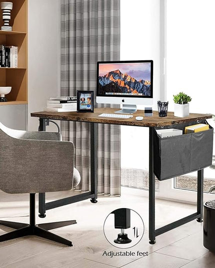 Lufeiya Small Computer Desk Study Table for Small Spaces Home Office 39 40 Inch Rustic Student Writing Desk with Storage Bag,Brown - LeafyLoom