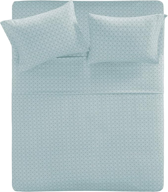 Comfort Spaces Cotton Flannel Breathable Warm Deep Pocket Sheets with Pillow Case Bedding, Queen, Aqua Geo 4 Piece - LeafyLoom