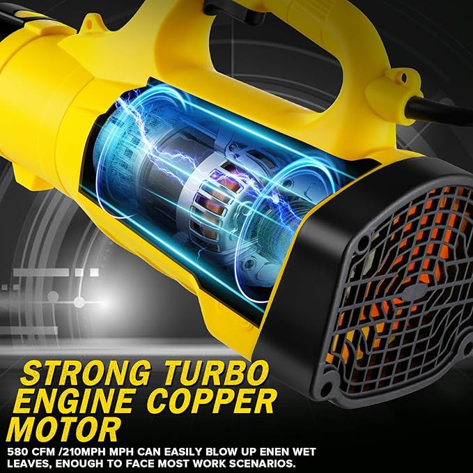 Leaf Blower, 3000W High Power Turbine Handheld Electric Leaf Blower, with 82 feet Extra Long Power Cord, 6-Gear Wind Speed Regulation, for Lawn Care, Yard, Garage, Patio, Blowing Leaves and Snow - LeafyLoom