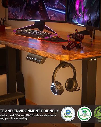Monomi Electric Height Adjustable Standing Desk, 48x24 Inches, Ergonomic Home Office Sit/ Stand Up Desk (Black Steel Frame/Rustic Brown Top) - LeafyLoom
