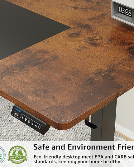 MOUNTUP 55x28 Inches Electric Height Adjustable Standing Desk, Sit Stand Desk with Memory Controller, Ergonomic Stand Up Desk for Home Office with Splice Board, Rustic Brown+Black - LeafyLoom