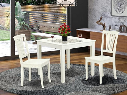 East West Furniture OXAV3-LWH-W Oxford 3 Piece Room Furniture Set Contains a Square Dining Table and 2 Wood Seat Chairs, 36x36 Inch - LeafyLoom