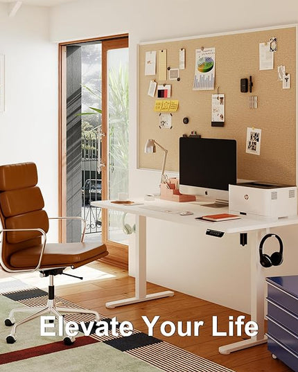 Monomi Electric Standing Desk, 63 x 28 inches Height Adjustable Desk, Ergonomic Home Office Sit Stand Up Desk with Memory Preset Controller (White Top/White Frame) - LeafyLoom