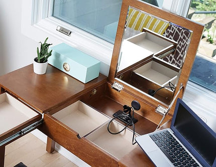 Hives & Honey Parsons Writing Vanity Computer Desk Office Furniture - Walnut - LeafyLoom