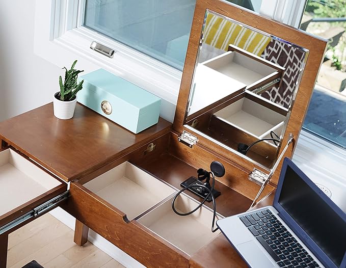 Hives & Honey Parsons Writing Vanity Computer Desk Office Furniture - Walnut - LeafyLoom