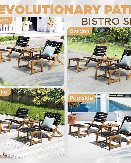 Design Heavy Duty 400lbs Capacity Patio Bistro Piece with Ottomans Outdoor, Onesize, Foldable Reclining Set 5 - LeafyLoom