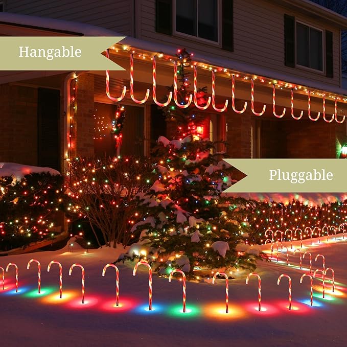 24-Pack Upgraded Solar Christmas Candy Cane Lights, Solar Pathway Lights Waterproof, Christmas Decorations Outdoor with 8 Modes for Party Patio Garden Lawn Yard Decor IDEAALS