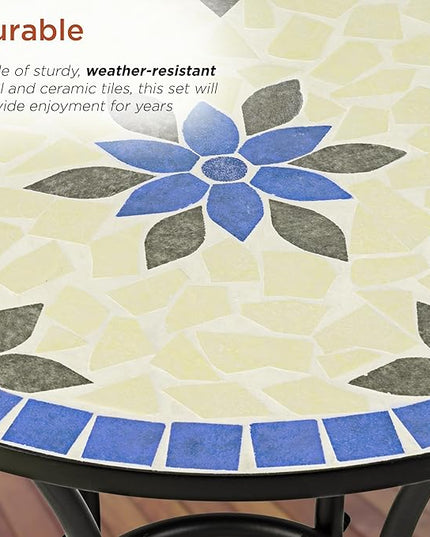 Alpine Corporation Blue and Beige Mosaic Bistro Set, 3-Piece - LeafyLoom