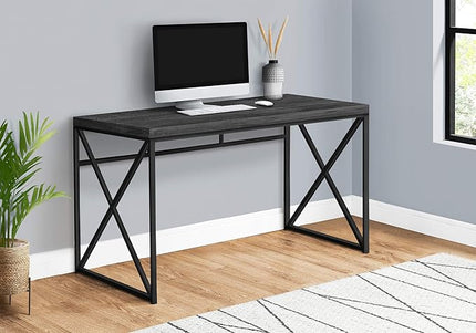 Monarch Specialties Modern Industrial Style-Home & Office Writing Table with Sturdy Crisscross Metal Computer Desk, 48" L, Black Reclaimed Wood-Look/Black Frame - LeafyLoom