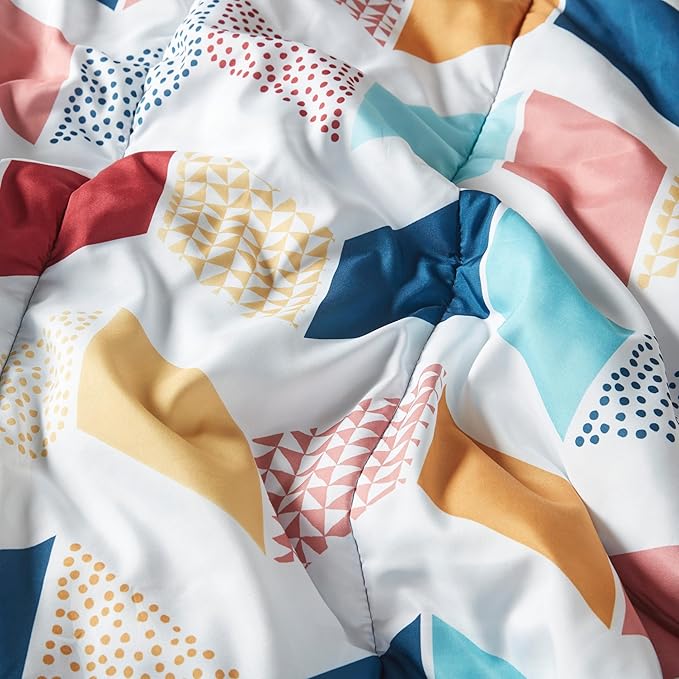 Comfort Spaces Kylar Cozy Comforter Set, Vibrant Chevron Ruching Design with Solid Reverse, All Season Down Alternative Bedding with Matching Sham, Twin/Twin XL (66 in x 90 in), Multi/Aqua 2 Piece - LeafyLoom