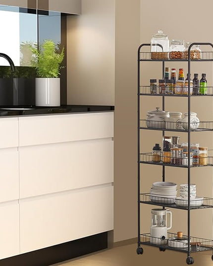 6-Tier Slim Rolling Cart,Narrow Shelving,Kitchens, Bathroom, Garages, Laundry rooms, Offices,10" D x 22.8" W x 61" H - LeafyLoom