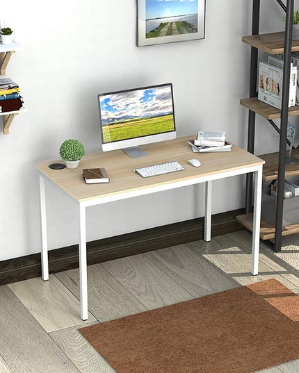 It's_Organized Computer Desk 47 Inch Home Office Study Writing Desk,Modern Simple Laptop Computer Table, Easy Assembly, Industrial Style, White Metal Frame,Wood Grain - LeafyLoom
