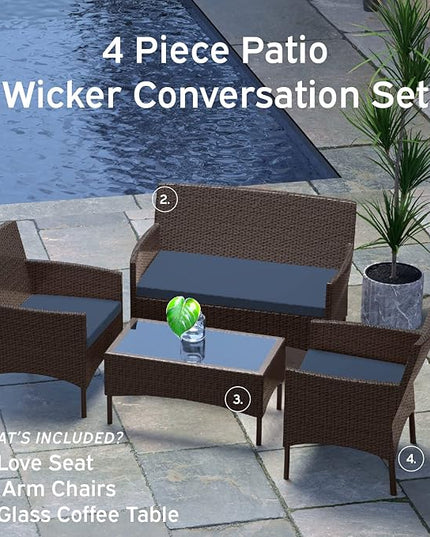 Nestl Outdoor Patio Furniture Sofas, Standard, Brown Base/Navy Blue Cushions - LeafyLoom
