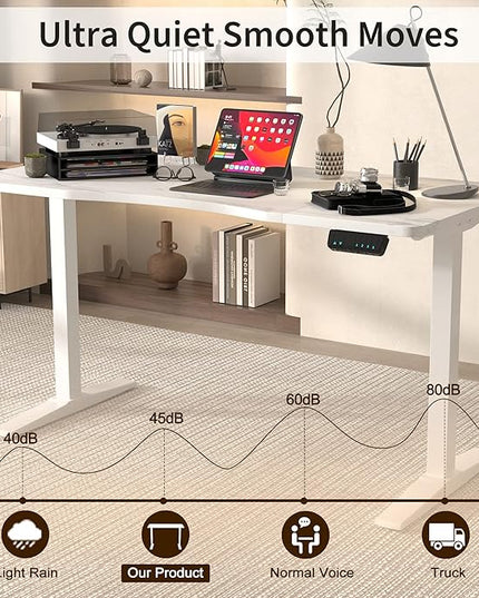 Monomi Height Adjustable Electric Standing Desk, 55 x 28 Inches Stand up Desk, Sit Stand Home Office Computer Desk(White Frame+Marble White Top) - LeafyLoom