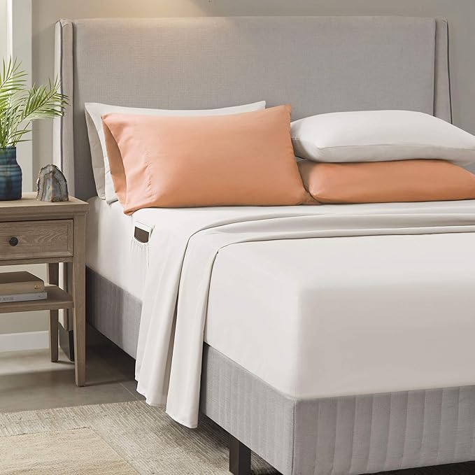 Comfort Spaces Bed in A Bag - Trendy Casual Design Cozy Comforter with Complete Sheet Set with Side Pocket, All Season Cover, Matching Shams, King(104"x90"), Gloria, Damask Coral 9 Piece - LeafyLoom