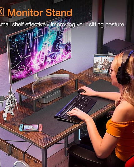 ODK 40 Inch Small L Shaped Computer Desk with Reversible Storage Shelves, Corner Desk with Monitor Stand for Small Space, Modern Simple Writing Study Table for Home Office, Rustic Brown - LeafyLoom
