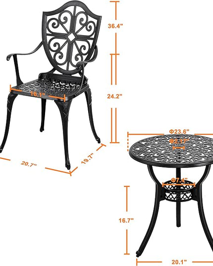 Nuu Garden Bistro Set 3 Piece Outdoor, Cast Aluminum Patio Bistro Sets with Umbrella Hole, Bistro Table and Chairs Set of 2 for Patio Backyard - LeafyLoom