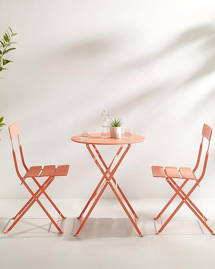 Crosley Furniture CF7390-CO Karlee Retro Metal Indoor/Outdoor 3-Piece Bistro Set with Table and 2 Chairs, Coral - LeafyLoom