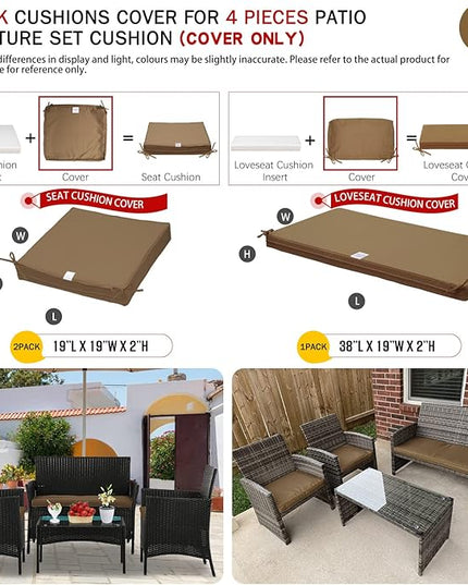 ClawsCover 3Pack Outdoor Seat Cushions Replacement Covers Fit for 4 Pieces Wicker Rattan Furniture Patio Conversation Set Loveseat Chair,38x19x2,19x19x2,Taupe-Large (Include Cover Only) - LeafyLoom