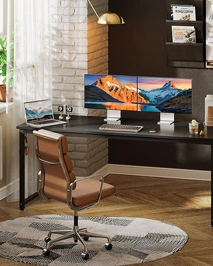 ODK Computer Desk Large Office Desk, 63 Inch Gaming Desk with Storage, Modern PC Desk Work Table with Headphone Hook for Home Office, Black - LeafyLoom