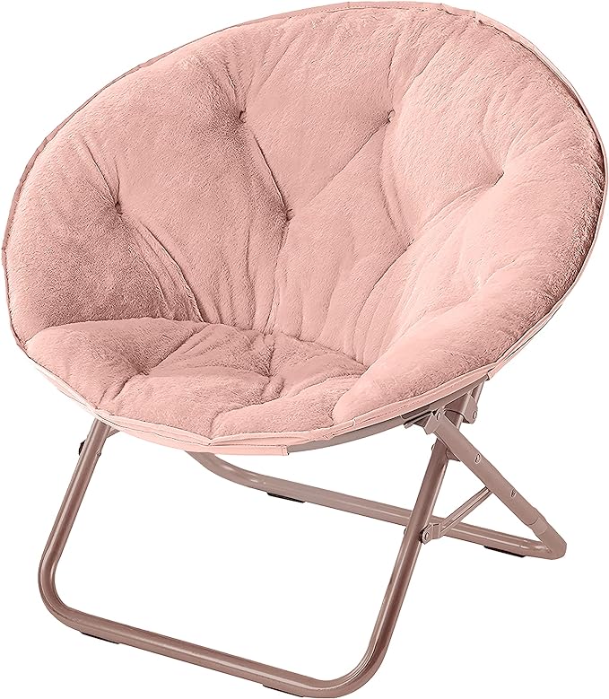 Faux Fur Saucer Chair with Metal Frame, One Size, Blush - LeafyLoom