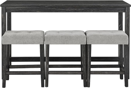 ManyStars Power 3 Upholstered Stools, Industrial Breakfast Dining, Living, Play Room,Black+ Gray, 4-Piece Bar Table Set with Outlet - LeafyLoom
