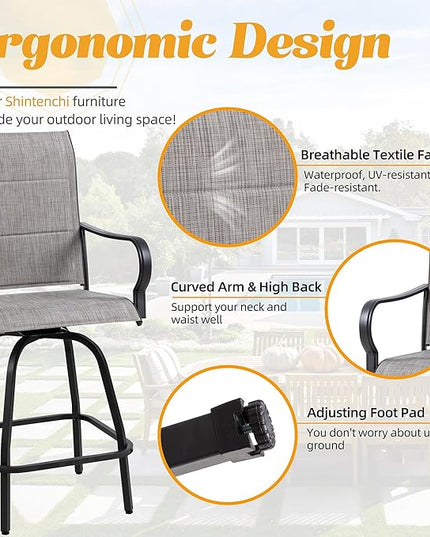 Shintenchi HGB-GR-C patio bar sets, Set of 2, Padded Gray - LeafyLoom