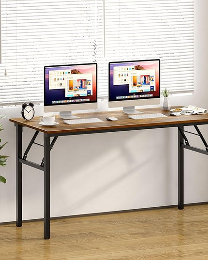 Need Home Office Desk Large Computer Desk 60 inch Sturdy Table Foldable Desk Gaming Computer Table No Assembly Required, Rustic Brown&Black Frame AC5FB(152.4 * 60) - LeafyLoom