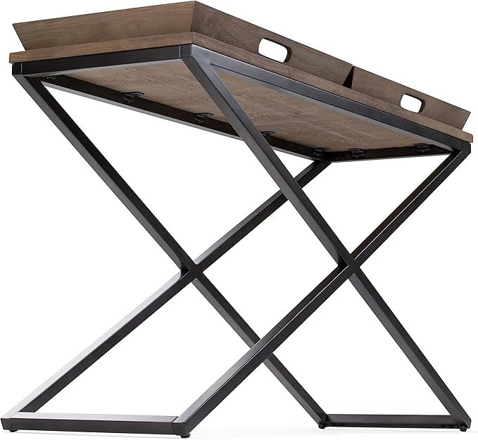 SIMPLIHOME Damien SOLID ELM WOOD 50 Inch Wide Console Table in Distressed Natural Elm, For the Living room, Entryway and Bedroom - LeafyLoom