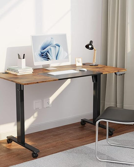 MOUNTUP 55x28 Inches Electric Height Adjustable Standing Desk, Sit Stand Desk with Memory Controller, Ergonomic Stand Up Desk for Home Office with Splice Board, Rustic Brown+Black - LeafyLoom
