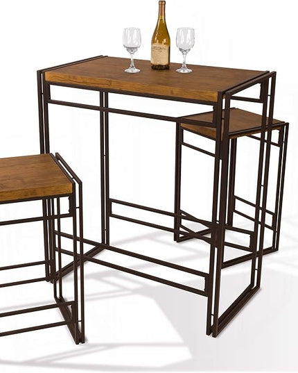 Atlantic Urban Dining Set, Bar Height Table and 2 Stools, 3 Piece Set. Woodgrain & Black PN 82008132 - LeafyLoom
