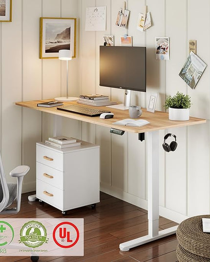 Monomi Electric Standing Desk, 71 x 31.5 inches Height Adjustable Desk, Ergonomic Home Office Sit Stand Up Desk with Memory Preset Controller (Natural Top/White Frame) - LeafyLoom