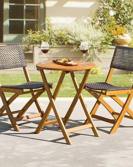 Wood Wicker Design Heavy Duty 400lbs Capacity Premium Patio Bistro Set 3 Piece Outdoor, Onesize - LeafyLoom