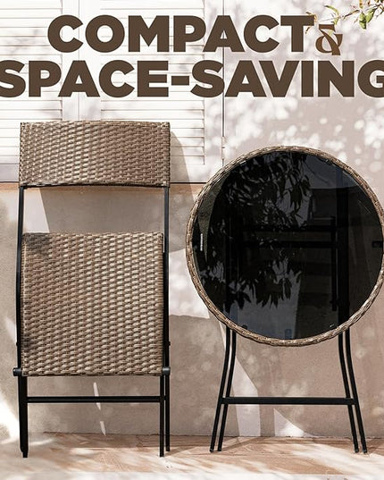 Bistro Set with Round Table, Metal Wicker Design - LeafyLoom