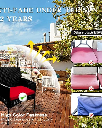 ClawsCover 3Pack Outdoor Seat Cushions Replacement Covers Fit for 4 Pieces Wicker Rattan Furniture Patio Conversation Set Loveseat Chair,38x19x2,19x19x2,Red-Large (Include Cover Only) - LeafyLoom