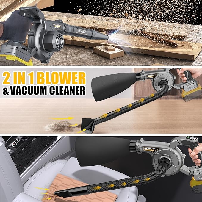 LIVOWALNY Lightweight Battery Leaf Blower: Cordless Battery Operated Blower for Dewalt 20v Battery - Electric Leaf Blowers & Vacuum 2-in-1 with 3 Speed Mode for Yard Driveway Patio Garage Sidewalk - LeafyLoom