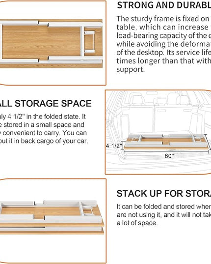 Need Home Office Desk Large Computer Desk 60 inch Sturdy Table Foldable Desk Gaming Computer Table No Assembly Required, Teak&White Frame AC5BW(152.4 * 60) - LeafyLoom