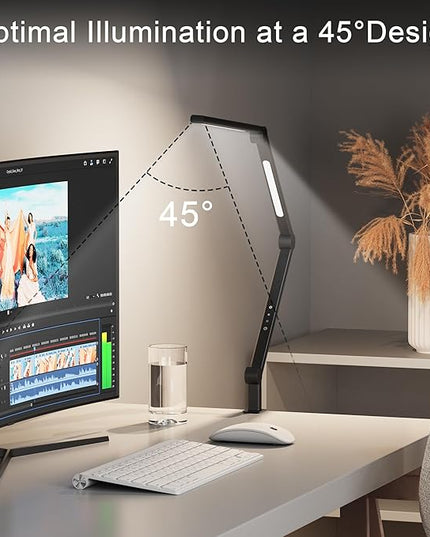 LED Desk Lamp with Clamp, Adjustable Swing Arm, Dual Light Sources, Stepless Dimming, Modern Table Light for Home Office, Work, Study, Flexible, Eye-Caring Clip-on Desk Light - LeafyLoom