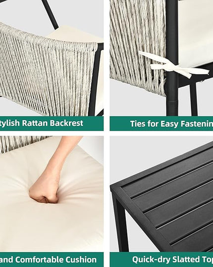 YITAHOME Wicker 3-Piece Outdoor Bistro Set, All-Weather Patio Conversation Set with Stackable Chairs & Table, Outdoor Sectional Furniture Set for Balcony, Backyard, Pool, Porch, Deck - Grayish White - LeafyLoom