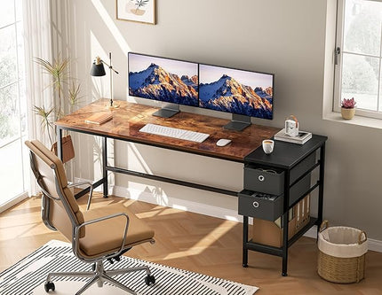 HOMIDEC Office Desk, Computer Desk with Drawers 63" Study Writing Desks for Home with Storage Shelves, Desks & Workstations for Home Office Bedroom - LeafyLoom
