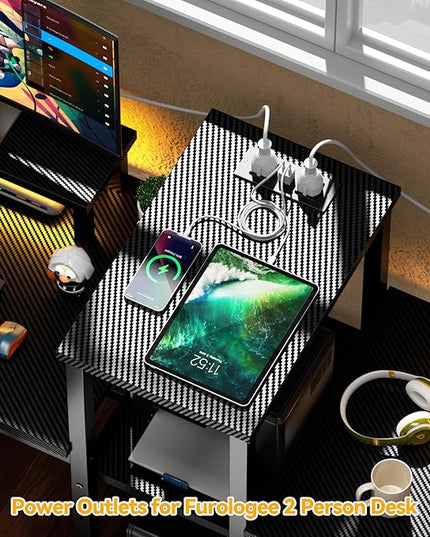 Furologee Charging Station for Black 2 Penson Desk with LED Lights and Monitor Stand - LeafyLoom