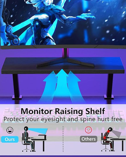 Mr IRONSTONE L Shaped Gaming Desk Corner Computer Desk, Home Office Desks Writing Workstation with Large Monitor Stand, Easy to Assemble (Black,51 Inch) - LeafyLoom